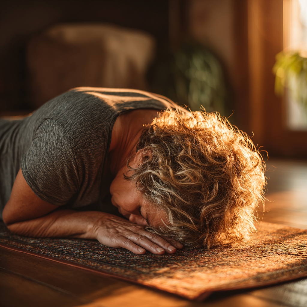 Senior practicând yoga în natură