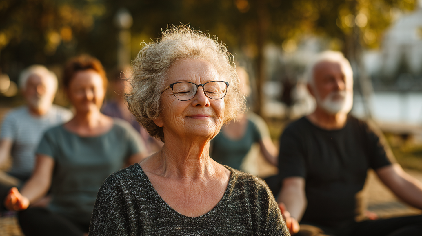 Instructor ghidând seniori în yoga